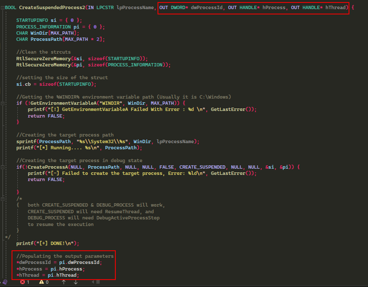 Figure 1 - The above code snippet demonstrates the function that creates the process based on the process name we provide